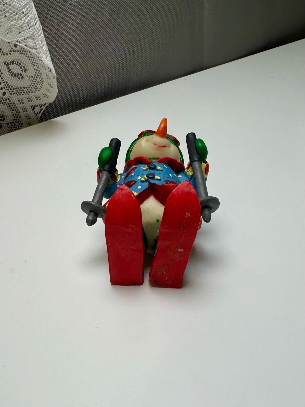 Colorful Red & Green Ski Snowman Resin Figurine